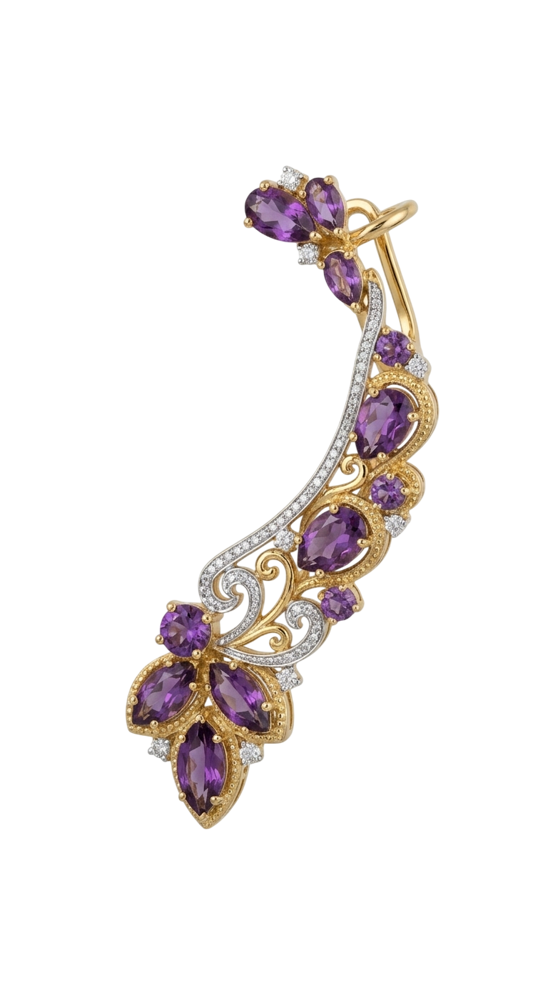 Opulence Ear Cuffs & Climber in 18k gold with Amethyst