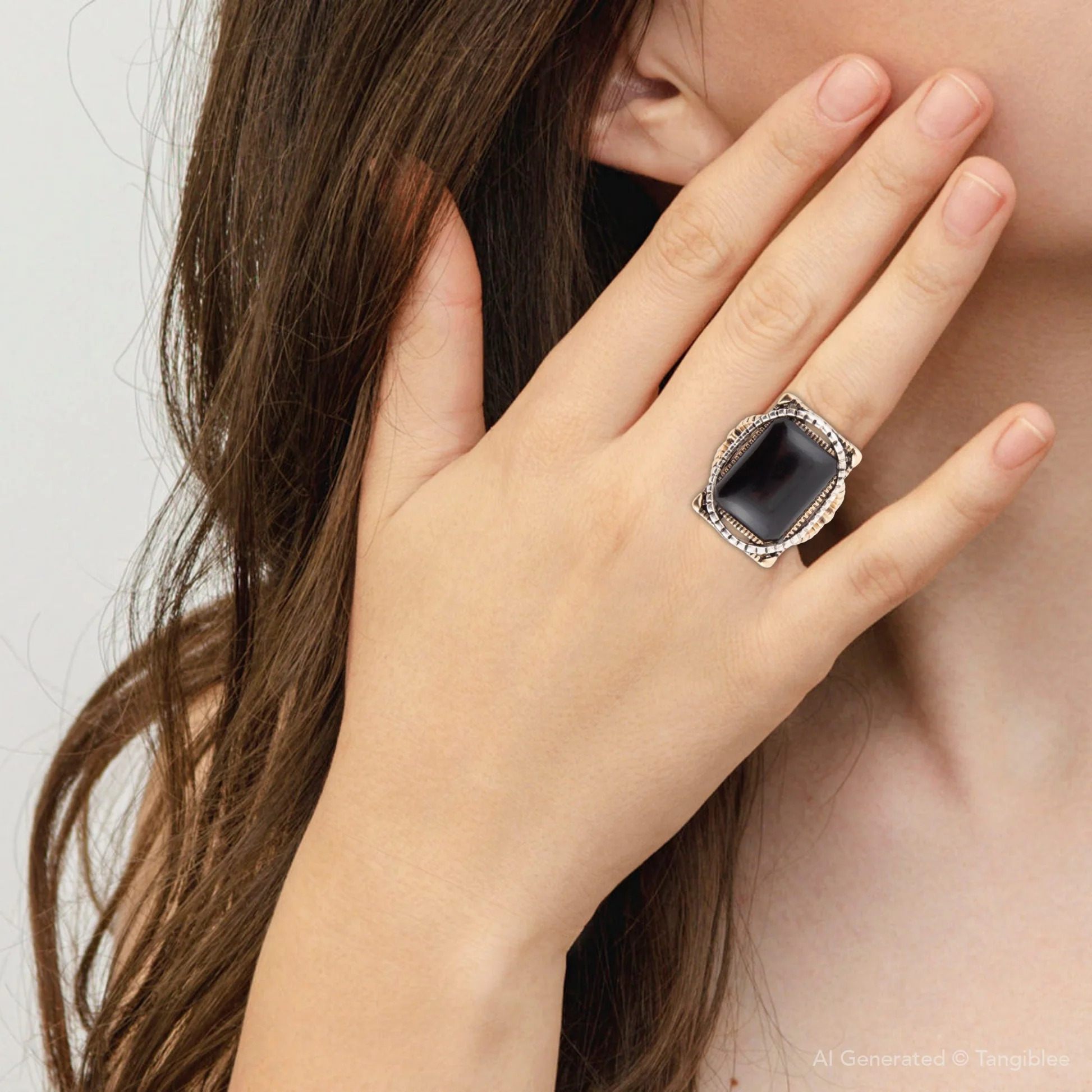 Royal Statement Ring in stainless steel with Onyx - Image 2