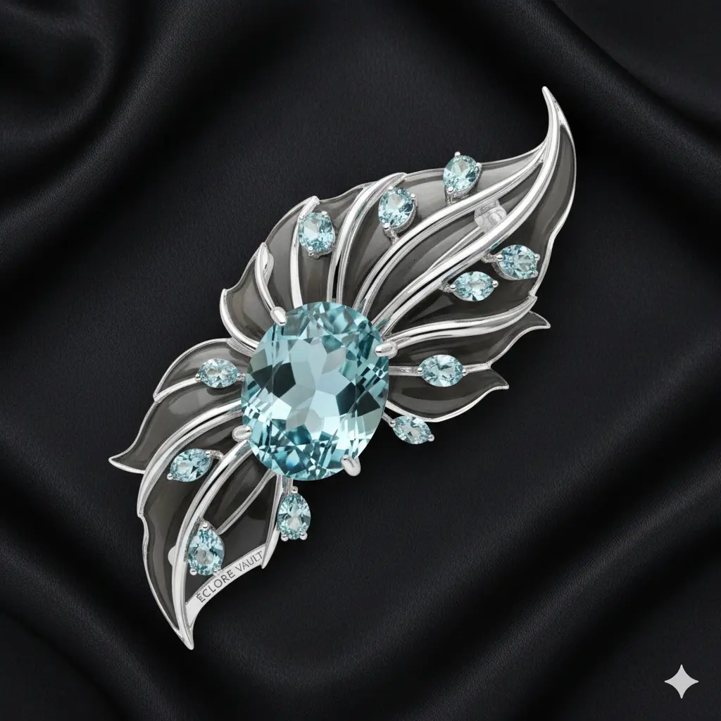 Divine Brooches & Pin in platinum 950 with Aquamarine - Image 2