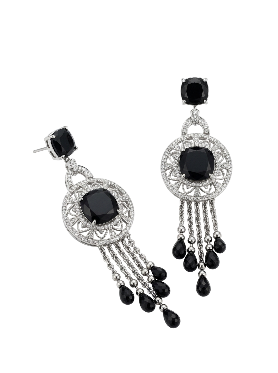 Aura Drop & Dangle Earring in titanium with Onyx