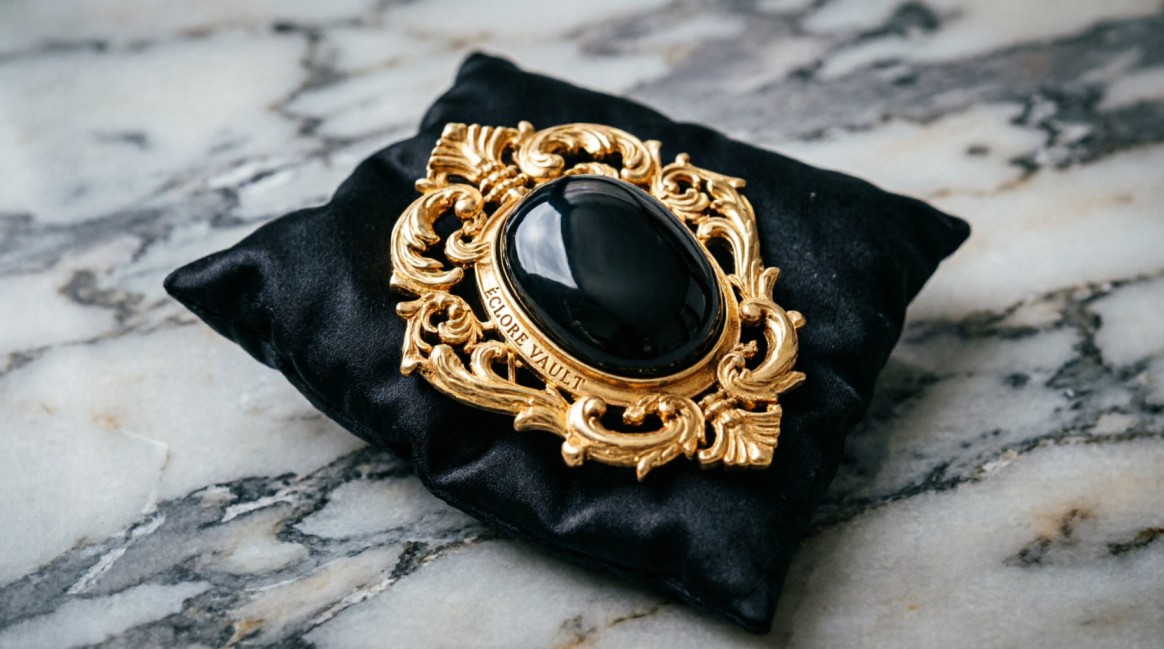 Royal Brooches & Pin in 18k gold with Onyx - Image 2
