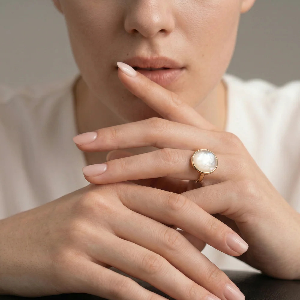 Clair Gemstone Ring in vermeil with Pearl - Image 2